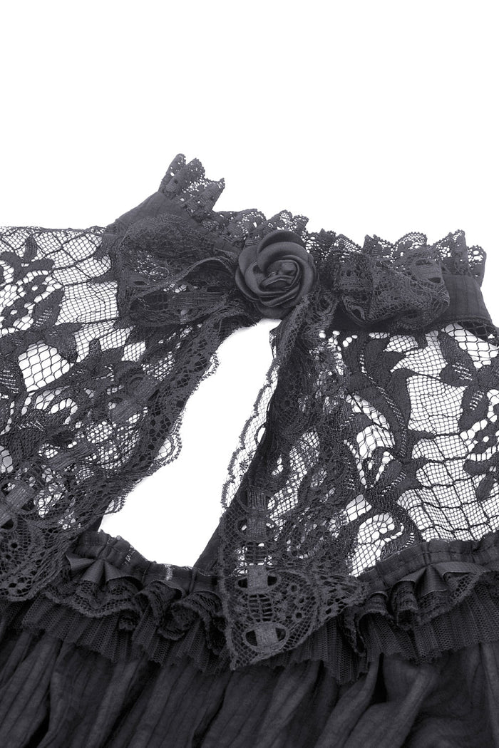 Goth black dress with lace flared cuffs and puff sleeves