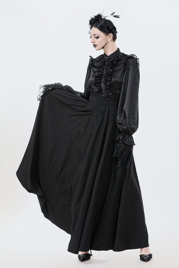 Gothic womens pleated maxi skirt