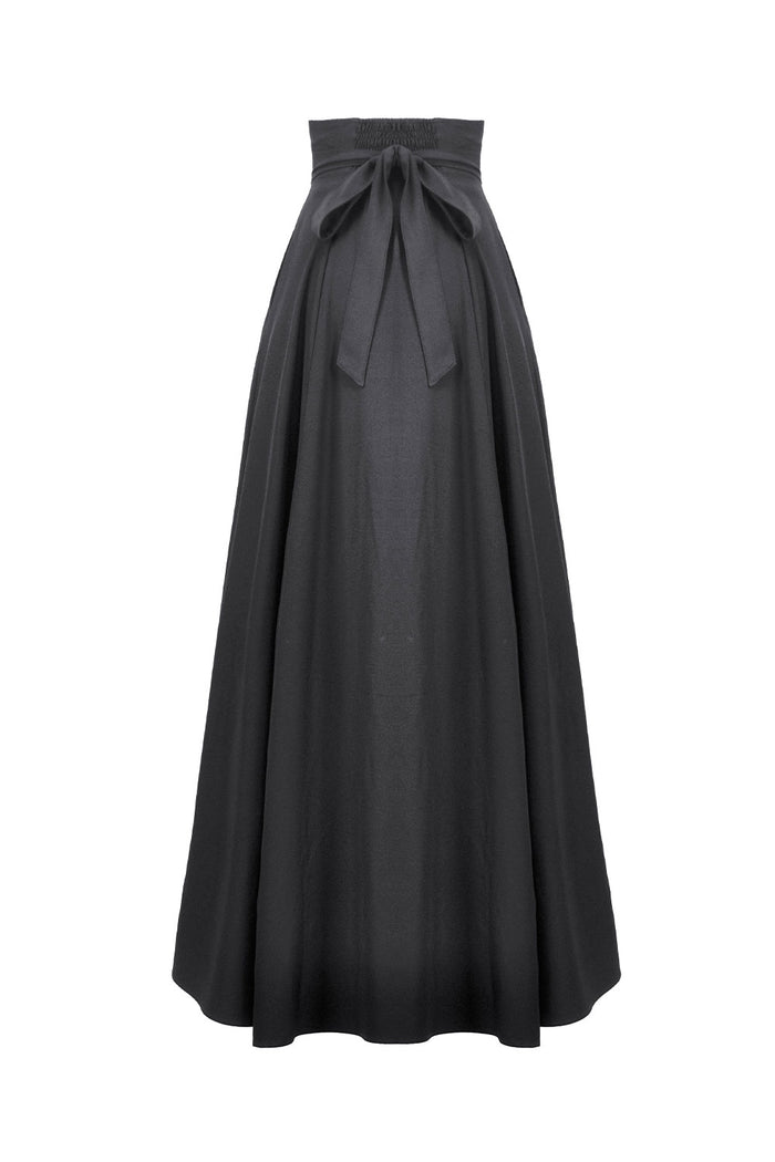 Gothic black pleated maxi skirt with tie waist for women from Dark In Love