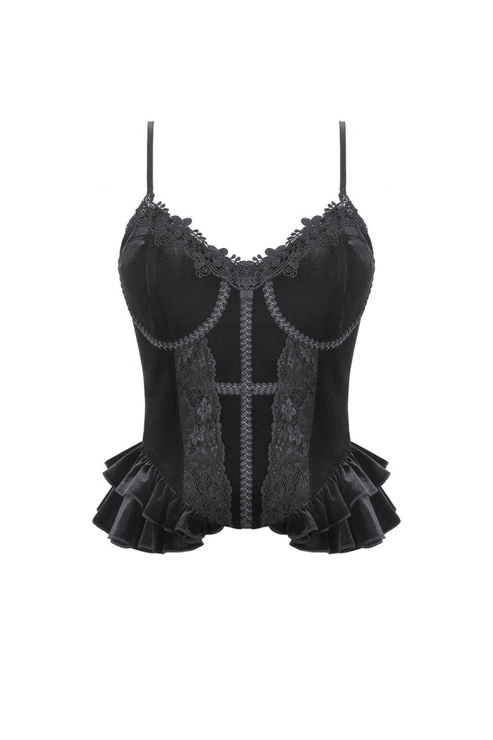 Patchwork cross trimmed vintage gothic tank top