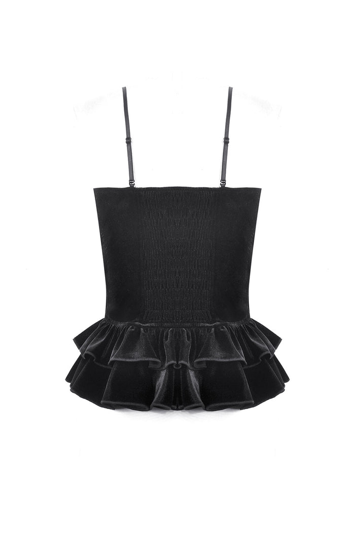 Cinched back ruffled velvet tank top