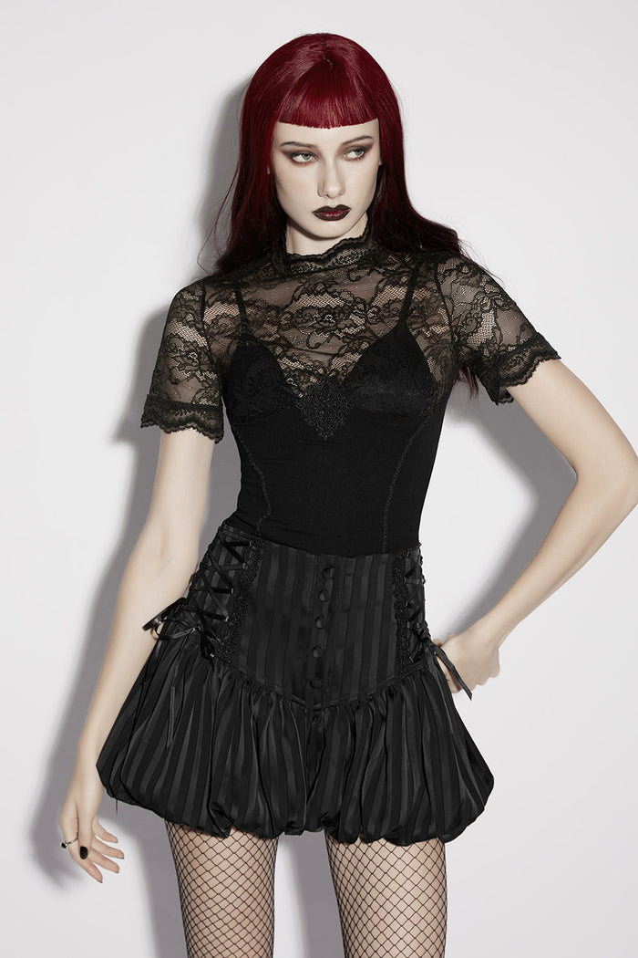 striped womens black lace-up bloomers