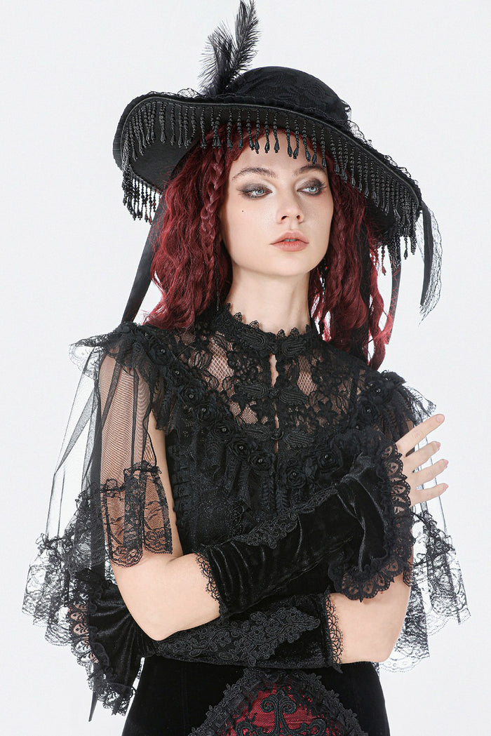 tasseled feathered beaded black victorian hat