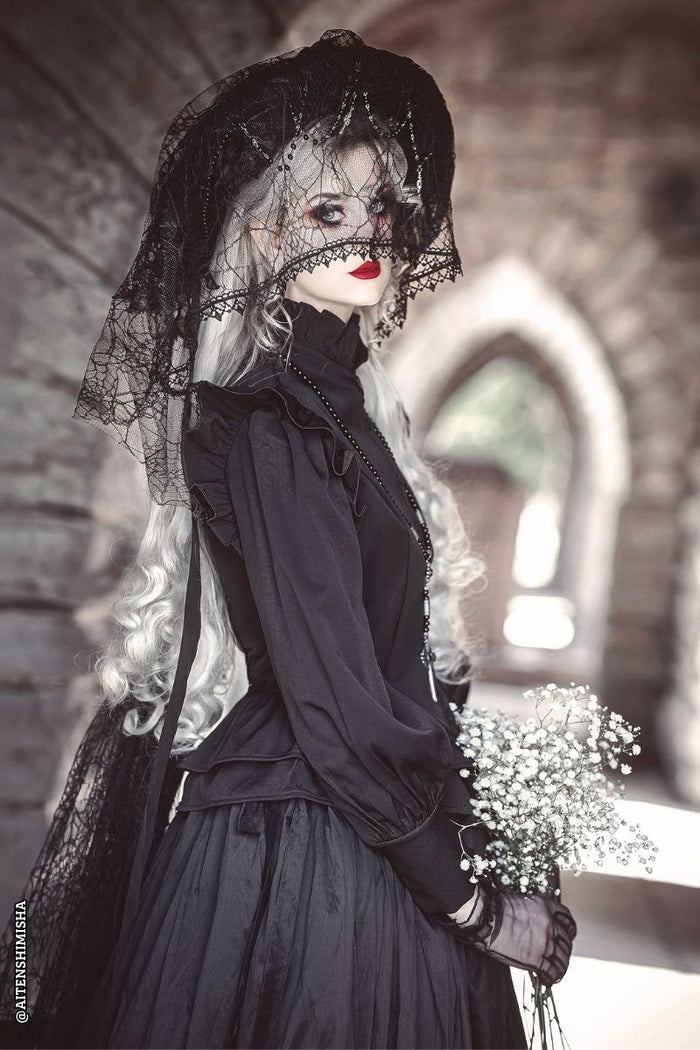 puffed sleeve victorian goth ruffle shoulder long sleeve button-down blouse