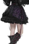 laced up purple and black plaid mini skirt
