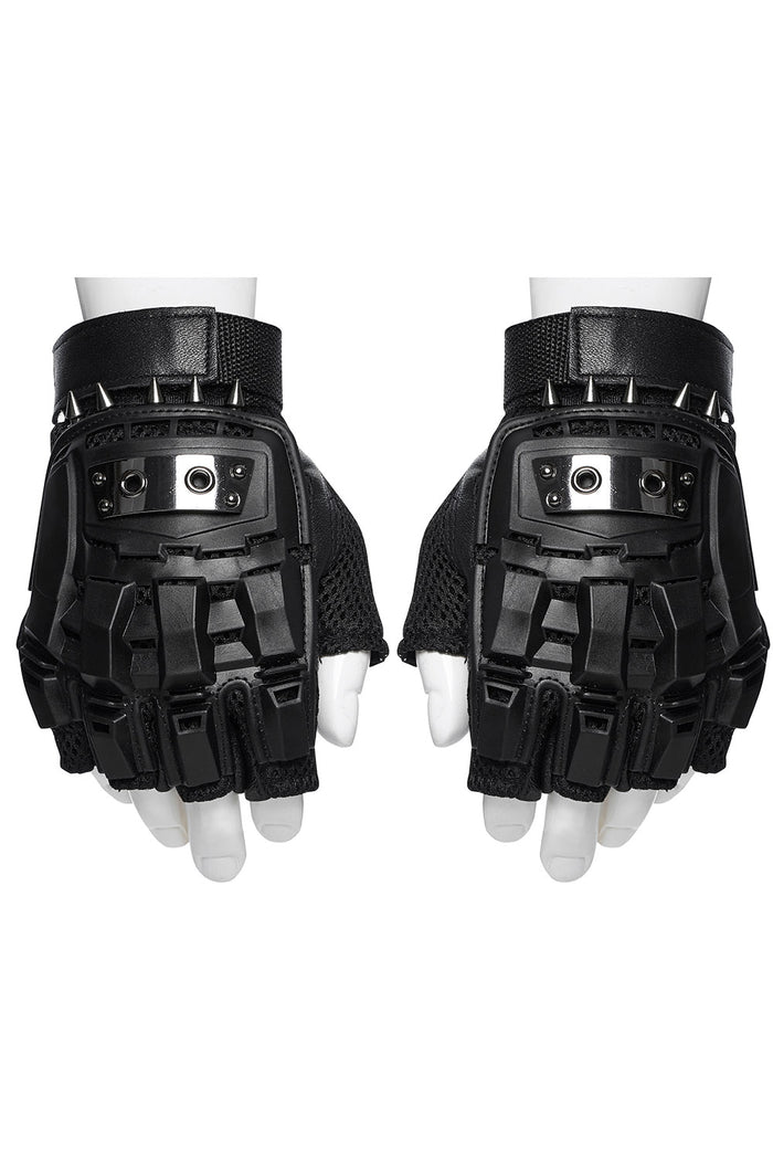 black punk spiked gloves
