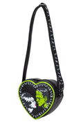 Heart-shaped bag with frankenstein graphic design on a white background