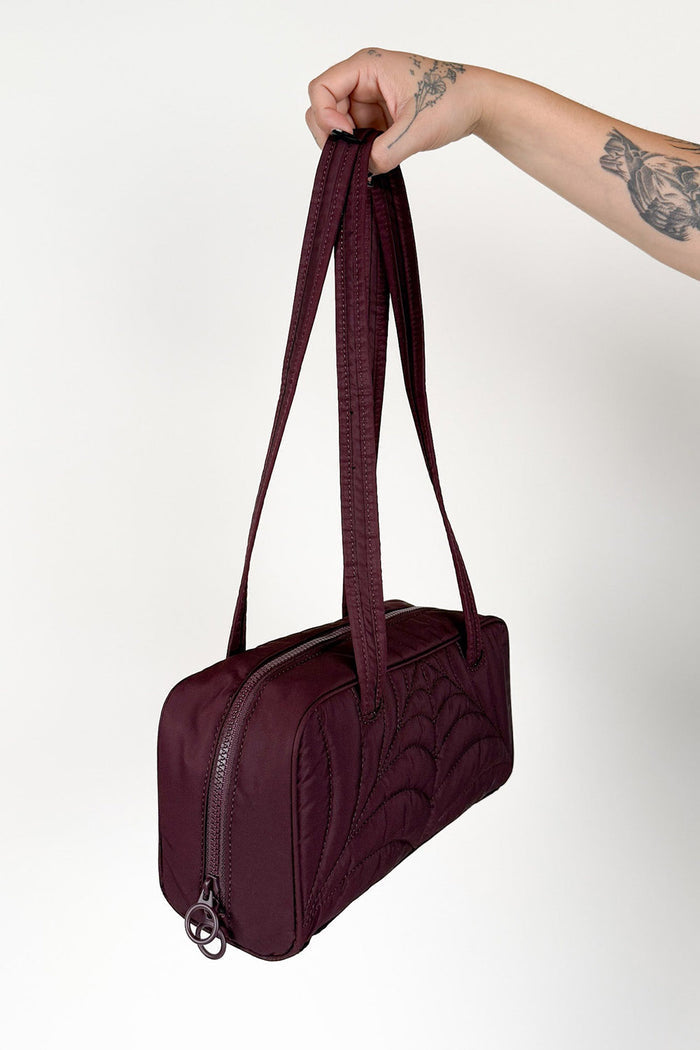 recycled nylon gothic baguette shoulder bag