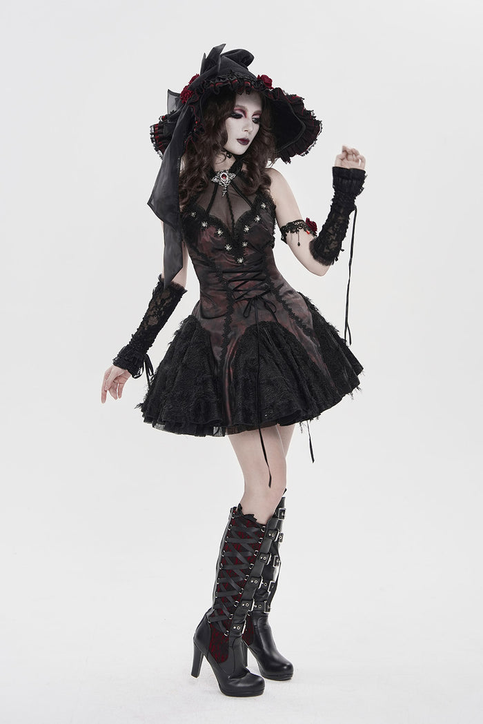 dark mystical wide brimmed witch hat with red roses
