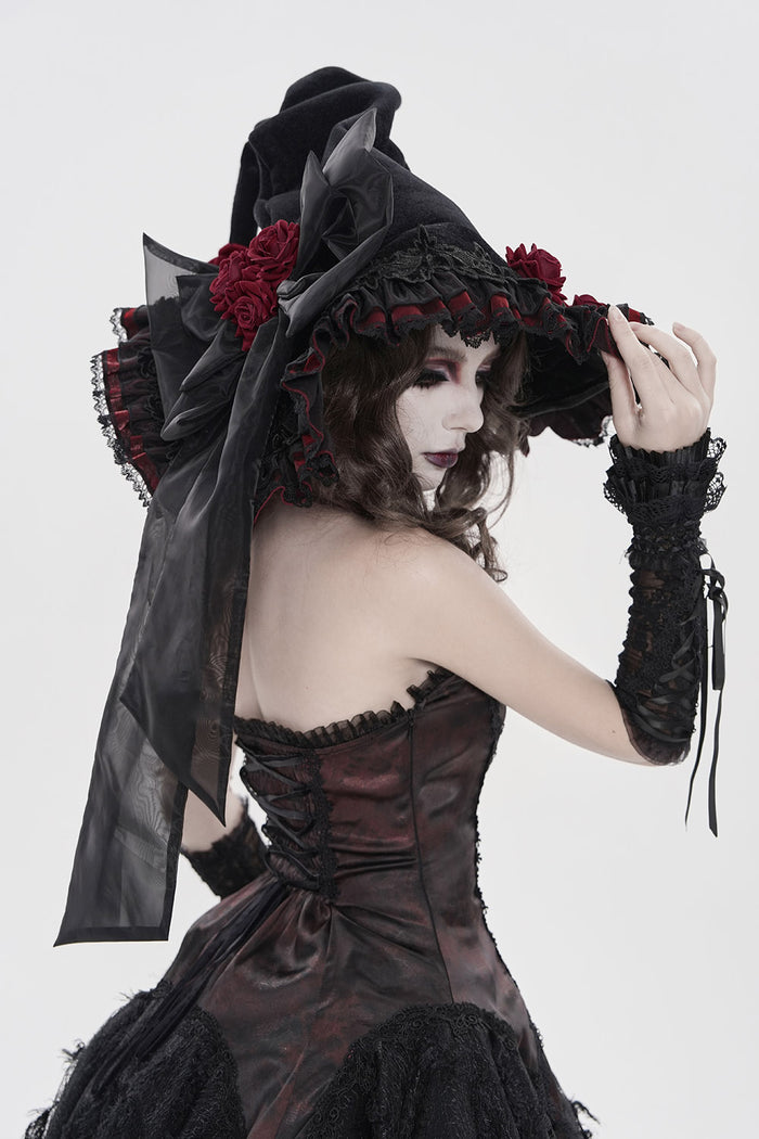floral goth wide brimmed witch hat