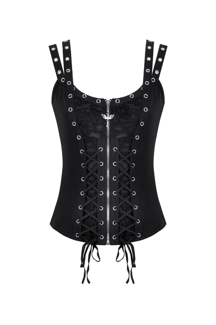 Lace and grommet lace up womens tank top
