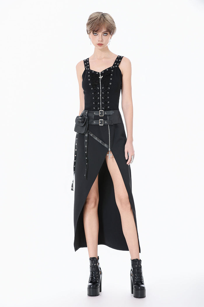 Punk lace up grommet tank top