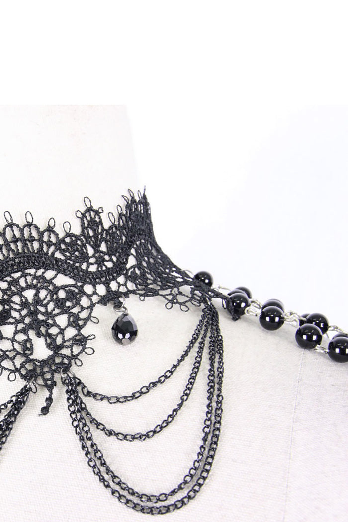 romantic goth lace shoulder shoulder harness with cameo