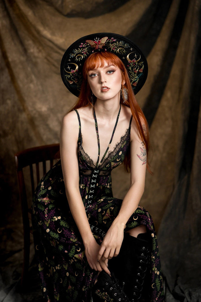 dark fairycore embroidered moon hat