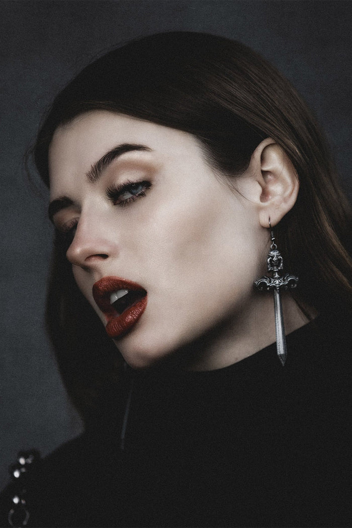 sword earrings with an antique finish