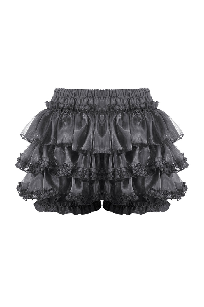 Back details of black bloomer shorts with lace
