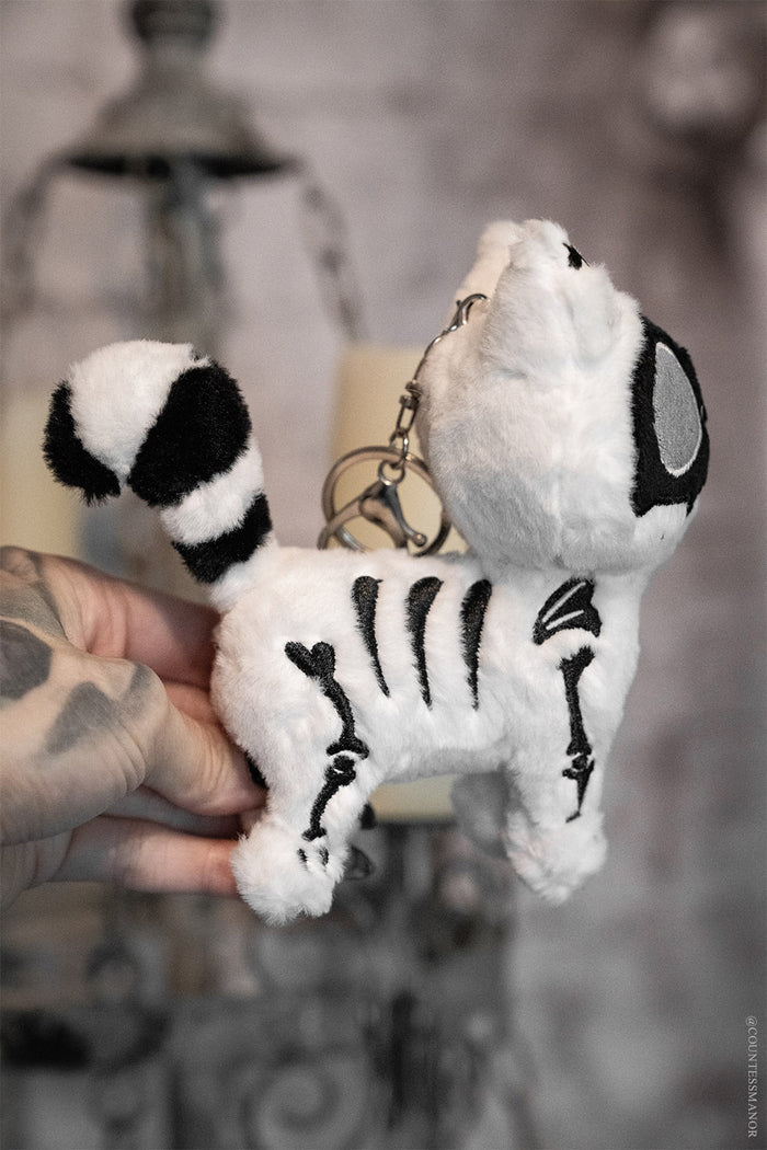 embroidered skeleton day of the dead kitty cat keychain