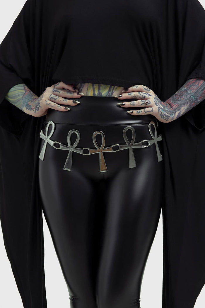 silver ankh symbol belt