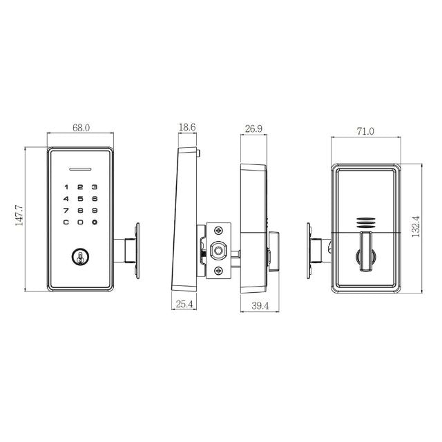 Line Drawing Yale Libi Digital Deadbolt Keyed Matte Black YLBD226NRMBK - The Blue Space