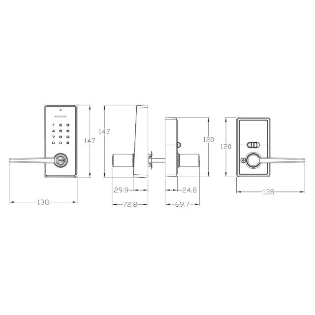 Line Drawing Yale Libi Digital Lever Keyed Satin Nickel YLBL226NRSN - The Blue Space