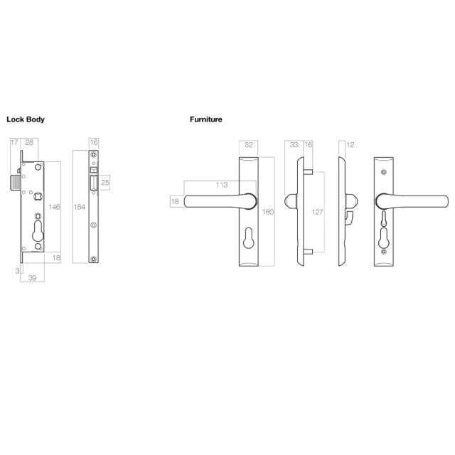 Line Drawing Yale Quattro Hinged Security Door Lock Black Y8104BLKDP - The Blue Space