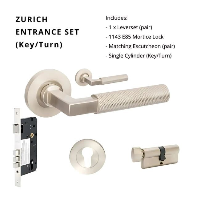 Zurich Entrance Set 60mm Key/Turn Brushed Nickel 9345.E2.BN - The Blue Space