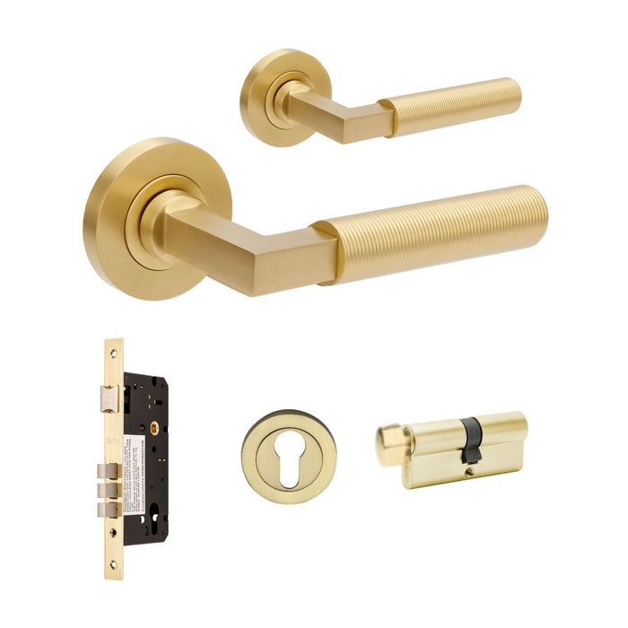 Zanda Zurich Fluted 70mm Key/Turn Entrance Lever Set Satin Brass 9335.E4.SB - The Blue Space