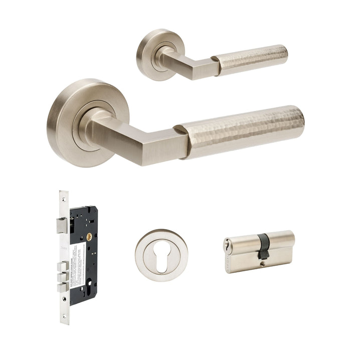 Set Zanda Zurich Hammered 60mm Key/Key Entrance Lever Set Brushed Nickel 9335.E1.BN - The Blue Space