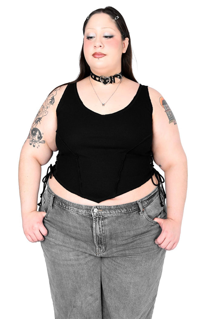 lace-up corset tank top