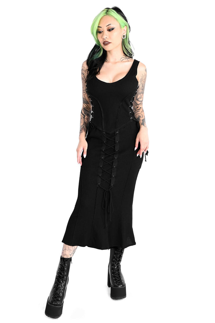 womens black goth lace-up corset tank top