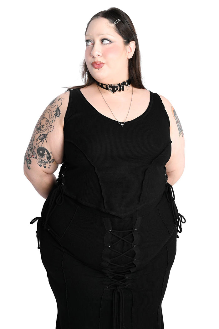 cotton blended lace-up corset tank top