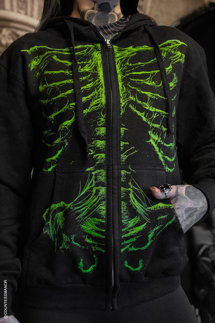 neon green gothic skeleton hoodie
